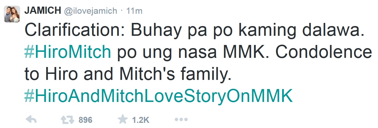 Jamich tweets about Hiro and Mitch Love Story on MMK