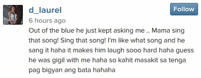 The song that Denise Laurel's son wants her to sing