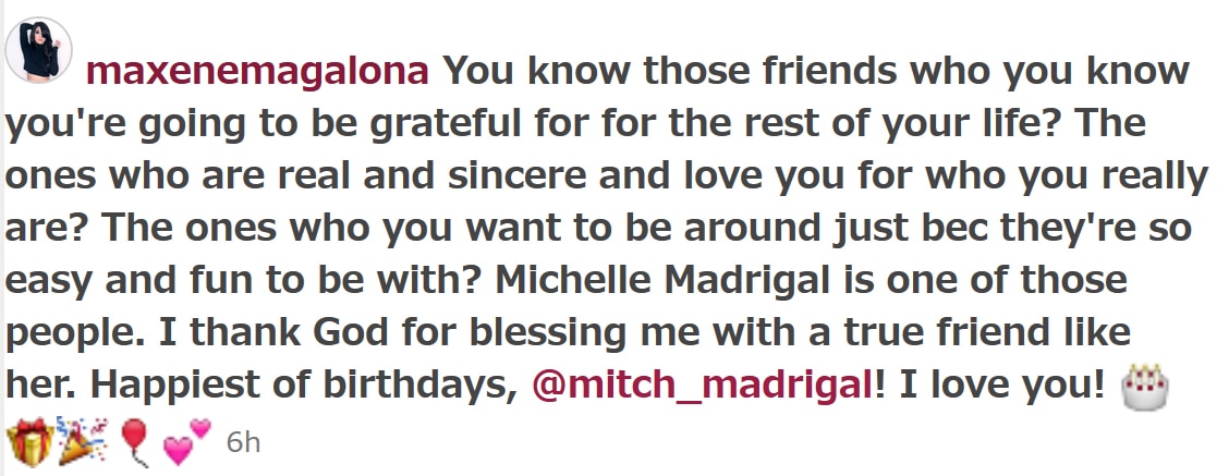 Maxene greets her BFF Mitch on her birthday