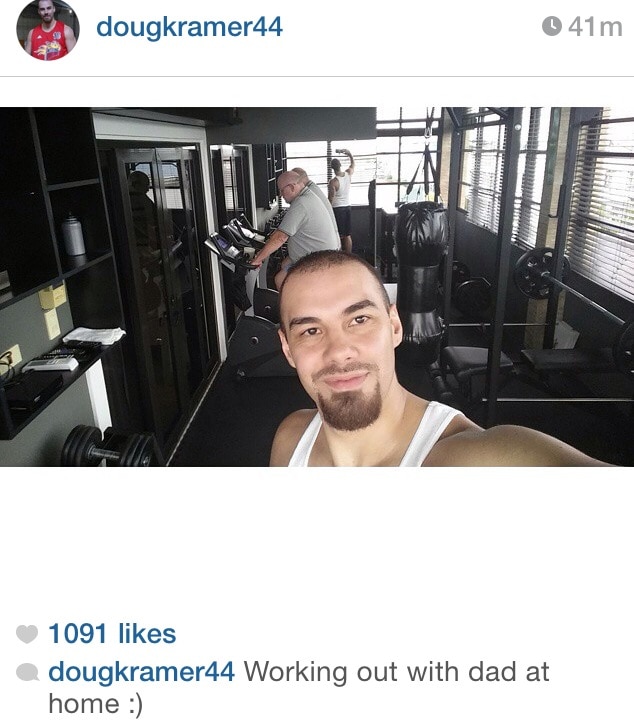 Doug works out with his dad at home