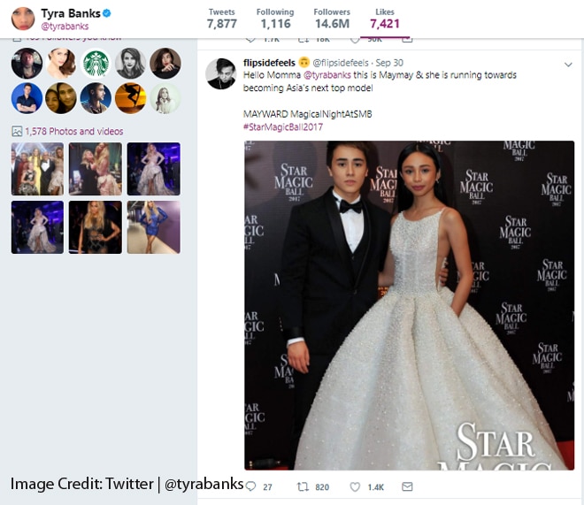 Look Supermodel Tyra Banks Liked Maymay Entrata S Photos From The Star Magic Ball On Twitter Push Com Ph Your Ultimate Showbiz Hub