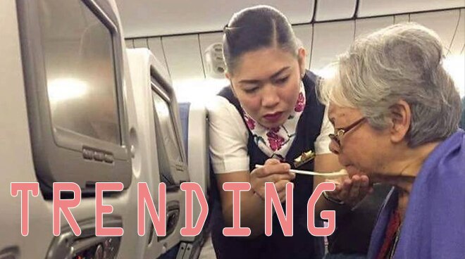 TRENDING: Flight attendant, pinuri ng netizens matapos tumulong pakainin ang isang lola sa loob ng eroplano
